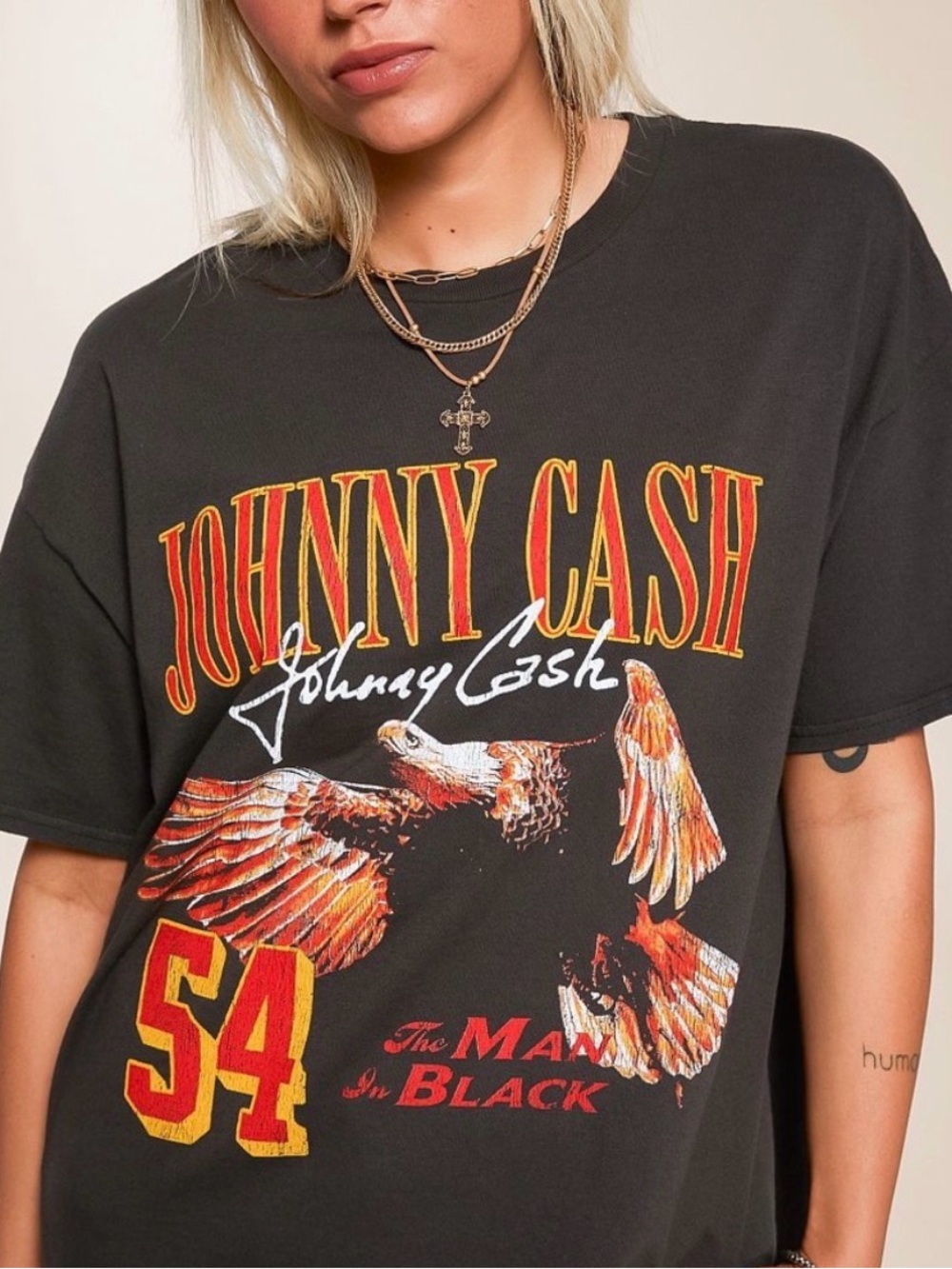 Johnny Cash Black Graphic Tee with Orange & Yellow Print - Picture 8 of 10